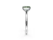 Hidden Halo Engagement Ring Setting for Fancy Green Radiant Cut Center with Thin Round-Wire Band and Prong Head in Platinum