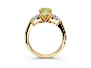 3 Stone Engagement Ring Setting for Fancy Yellow Cushion Cut Center with Large Pear-Shaped Accents and Prong Head in Yellow Gold