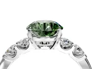 5 Stone Engagement Ring Setting for Fancy Green Round Cut Center with Plain Band and Prong Head in White Gold