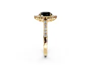 Sunburst Halo Engagement Ring Setting for Fancy Black Round Cut Center with Pave Band and Prong Head in Yellow Gold