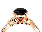 Leaf Motif Engagement Ring Setting for Fancy Black Cushion Cut Center with Pave Band and Prong Head in Rose Gold