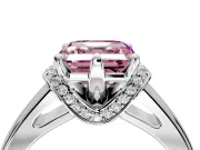 Solitaire Engagement Ring Setting for Fancy Pink Asscher Cut Center with Wide Band, Pave Collar and Prong Head in White Gold
