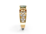 Pave Engagement Ring Setting for Fancy Green Princess Cut Center with Curved Accent Rows, Openwork and Prong Head in Yellow Gold
