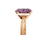 Solitaire Engagement Ring Setting for Fancy Pink Emerald Cut Center with Engraved Milgrain Band and Prong Head in Rose Gold