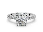 Solitaire Engagement Ring Setting for Radiant Cut Center with Trailing Leaf Accent Band and Prong Head in Platinum