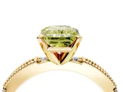 Solitaire Engagement Ring Setting for Fancy Yellow Radiant Cut Center with Milgrain-Edged Pave Band and Prong Head in Yellow Gold