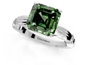 Solitaire Engagement Ring Setting for Fancy Green Asscher Cut Center with Carved Leaf Shoulders and Prong Head in Platinum