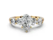 5 Stone Engagement Ring Setting for Pear-Shaped Center with Graduated Accents and Prong Head in Yellow Gold