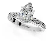 Solitaire Engagement Ring Setting for Pear-Shaped Center with Milgrain X Pattern Band and Prong Head in White Gold