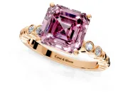 Solitaire Engagement Ring Setting for Fancy Pink Asscher Cut Center with Bezel-Dot Beaded Band and Prong Head in Rose Gold