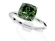 Solitaire Engagement Ring Setting for Fancy Green Cushion Cut Center with Straight Thin Band and Prong Head in Sterling Silver