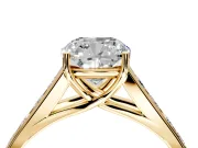 Solitaire Engagement Ring Setting for Cushion Cut Center with Round Cut Channel Band and Prong Head in Yellow Gold