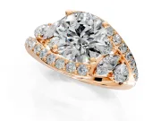 Halo Engagement Ring Setting for Round Cut Center with Marquise and Pave Bypass Band and Prong Head in Rose Gold