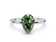 Solitaire Engagement Ring Setting for Fancy Green Pear-Shaped Center with Plain Band, Open Basket and Prong Head in Sterling Silver