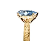 Solitaire Engagement Ring Setting for Fancy Blue Pear-Shaped Center with Engraved Milgrain Band and Prong Head in Yellow Gold