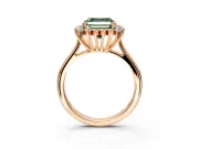 Starburst Halo Engagement Ring Setting for Fancy Green Asscher Cut Center with Thin Round-Wire Band and Prong Head in Rose Gold