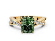 Crossover Engagement Ring Setting for Fancy Green Radiant Cut Center with Pave and Plain Strands and Prong Head in Yellow Gold