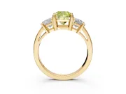 3 Stone Engagement Ring Setting for Fancy Yellow Cushion Cut Center with Matching Side Accents and Prong Head in Yellow Gold