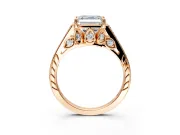 Cathedral Engagement Ring Setting for Asscher Cut Center with Antique-Style Pave Band and Prong Head in Rose Gold