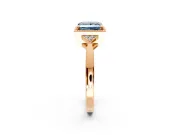 Cluster Engagement Ring Setting for Fancy Blue Princess Cut Center with Milgrain Shoulder Clusters and Prong Head in Rose Gold