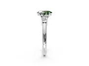3 Stone Engagement Ring Setting for Fancy Green Oval Center with Wide Plain Band and Prong Head in Sterling Silver