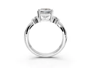 Solitaire Engagement Ring Setting for Princess Cut Center with Grooved Bar Accent Band and Prong Head in Platinum