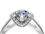 Solitaire Engagement Ring Setting for Fancy Blue Pear-Shaped Center with Wide Band, Pave Collar and Prong Head in Platinum