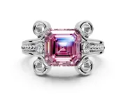 Solitaire Engagement Ring Setting for Fancy Pink Asscher Cut Center with Twisted Band and Scroll Prong Head in Sterling Silver