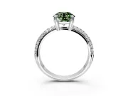 Solitaire Engagement Ring Setting for Fancy Green Round Cut Center with Multi-Row Pave Accents and Basket Head in Platinum