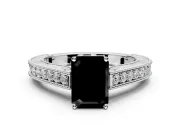Solitaire Engagement Ring Setting for Fancy Black Emerald Cut Center with Engraved Pave Band and Prong Head in Sterling Silver