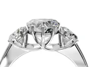 3 Stone Engagement Ring Setting for Heart-Shaped Center with Raised Basket Heads and Prong Head in White Gold