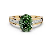 Solitaire Engagement Ring Setting for Fancy Green Oval Center with Princess Cut Channel Band and Prong Head in Yellow Gold