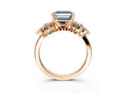 Cluster Engagement Ring Setting for Fancy Blue Asscher Cut Center with 2-Row Shoulder Clusters and Prong Head in Rose Gold