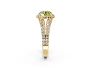 Halo Engagement Ring Setting for Fancy Yellow Round Cut Center with Narrow Pave Split Shank and Prong Head in Yellow Gold