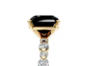 Solitaire Engagement Ring Setting for Fancy Black Asscher Cut Center with Alternating Size Accents and Prong Head in Yellow Gold