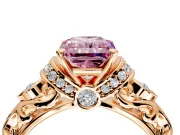 Solitaire Engagement Ring Setting for Fancy Pink Radiant Cut Center with Filigree Band and Prong Head in Rose Gold