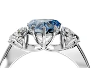 3 Stone Engagement Ring Setting for Fancy Blue Heart-Shaped Center with Raised Basket Heads and Prong Head in Sterling Silver