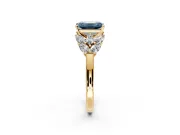 Leaf Cluster Engagement Ring Setting for Fancy Blue Emerald Cut Center with Marquise Accents and Prong Head in Yellow Gold