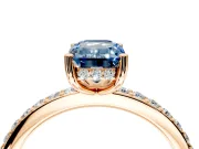 Solitaire Engagement Ring Setting for Fancy Blue Emerald Cut Center with Fine Pave Band and Prong Head in Rose Gold