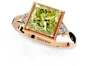 Cluster Engagement Ring Setting for Fancy Yellow Princess Cut Center with Milgrain Shoulder Clusters and Prong Head in Rose Gold