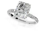Hidden Halo Engagement Ring Setting for Radiant Cut Center with Pave Band and Prong Head in Sterling Silver