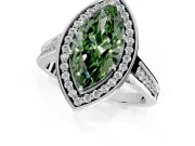 Halo Engagement Ring Setting for Fancy Green Marquise Center with Outer Bezel Rim, Pave Band and Prong Head in Platinum