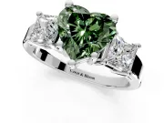 3 Stone Engagement Ring Setting for Fancy Green Heart-Shaped Center with Matching Side Accents and Prong Head in Platinum