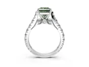 Solitaire Engagement Ring Setting for Fancy Green Princess Cut Center with Pave Cathedral Shoulders and Prong Head in Sterling Silver