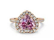 Halo Engagement Ring Setting for Fancy Pink Heart-Shaped Center with Raised Halo, Pave Band and Prong Head in Rose Gold