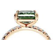 Solitaire Engagement Ring Setting for Fancy Green Asscher Cut Center with Shared-Prong Accents and Prong Head in Rose Gold