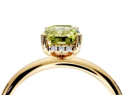 Hidden Halo Engagement Ring Setting for Fancy Yellow Emerald Cut Center with Thin Round-Wire Band and Prong Head in Yellow Gold