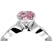 Solitaire Engagement Ring Setting for Fancy Pink Cushion Cut Center with Carved Leaf Shoulders and Prong Head in Platinum