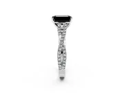 Solitaire Engagement Ring Setting for Fancy Black Emerald Cut Center with Twisted Pave Split Shank and Prong Head in White Gold