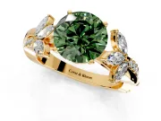 Floral Engagement Ring Setting for Fancy Green Round Cut Center with Trailing Marquise Accents and Prong Head in Yellow Gold